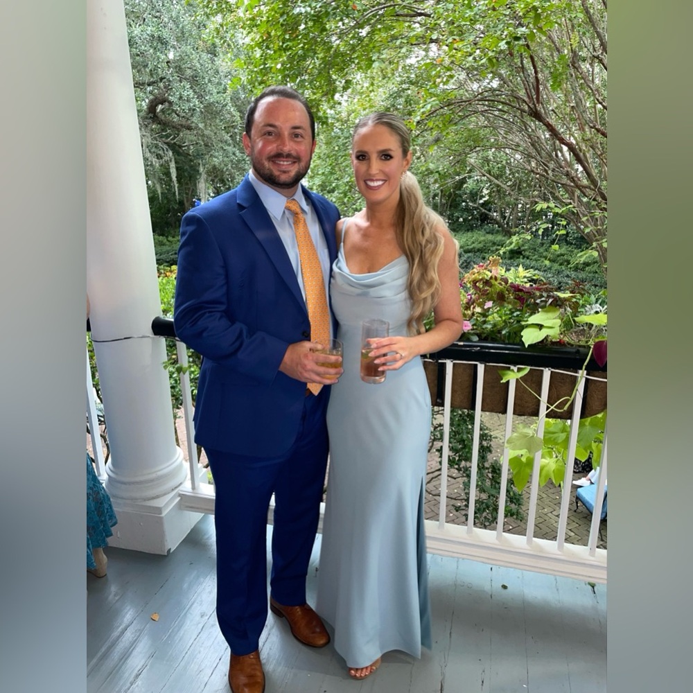 Blue Sleeveless Cowl Neck Maxi Gown
